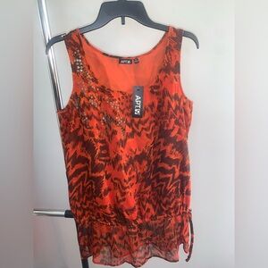 APT. 9 Orange & Brown Abstract Sleeveless Blouse – NWT